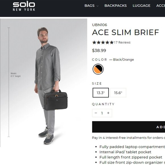 SOLO Slim Brief Laptop/Notebook Shoulder Bag Briefcase - Picture 15 of 15